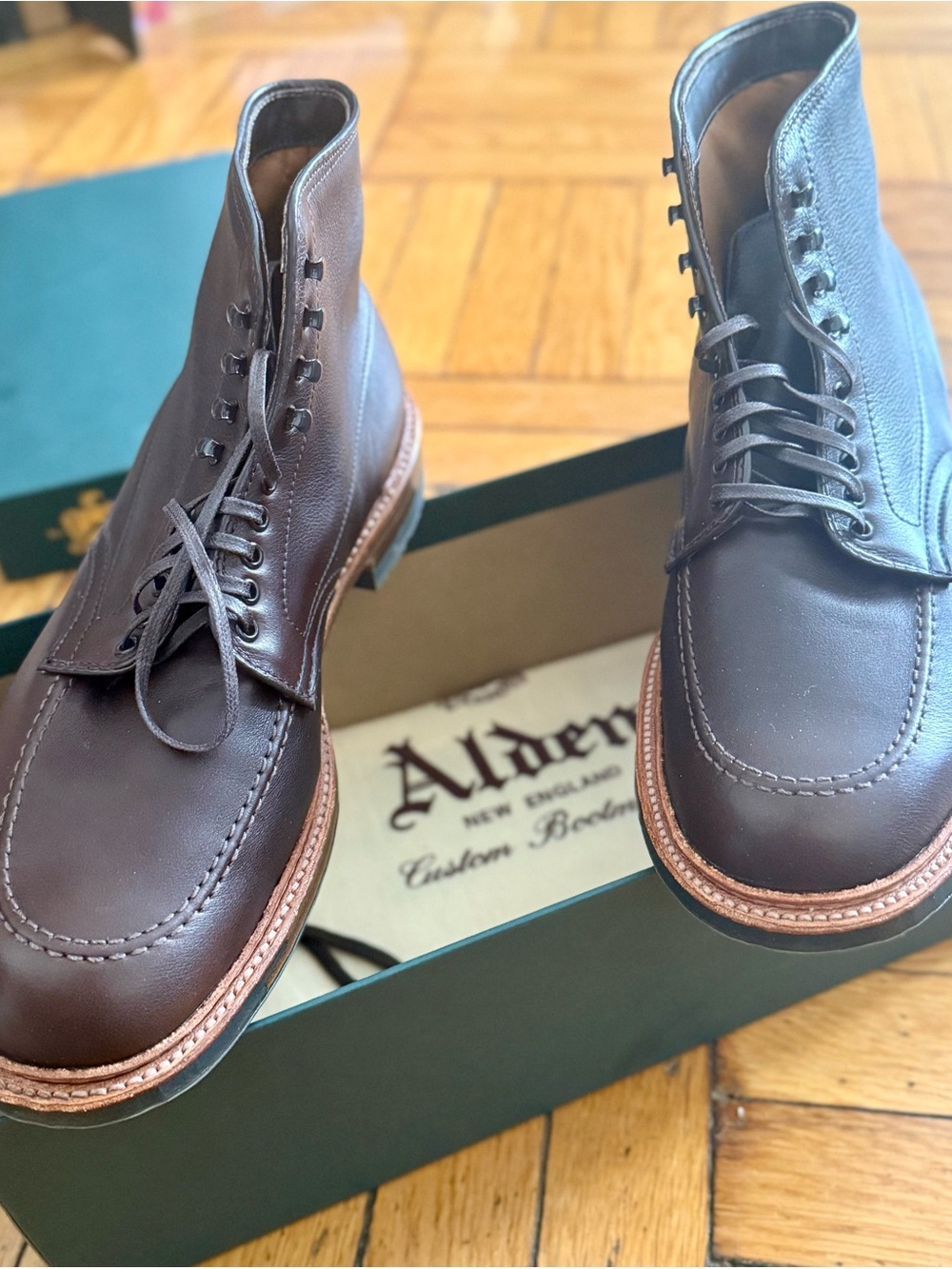 Alden Dark Brown Leather Moc Toe Lace-Up Boots